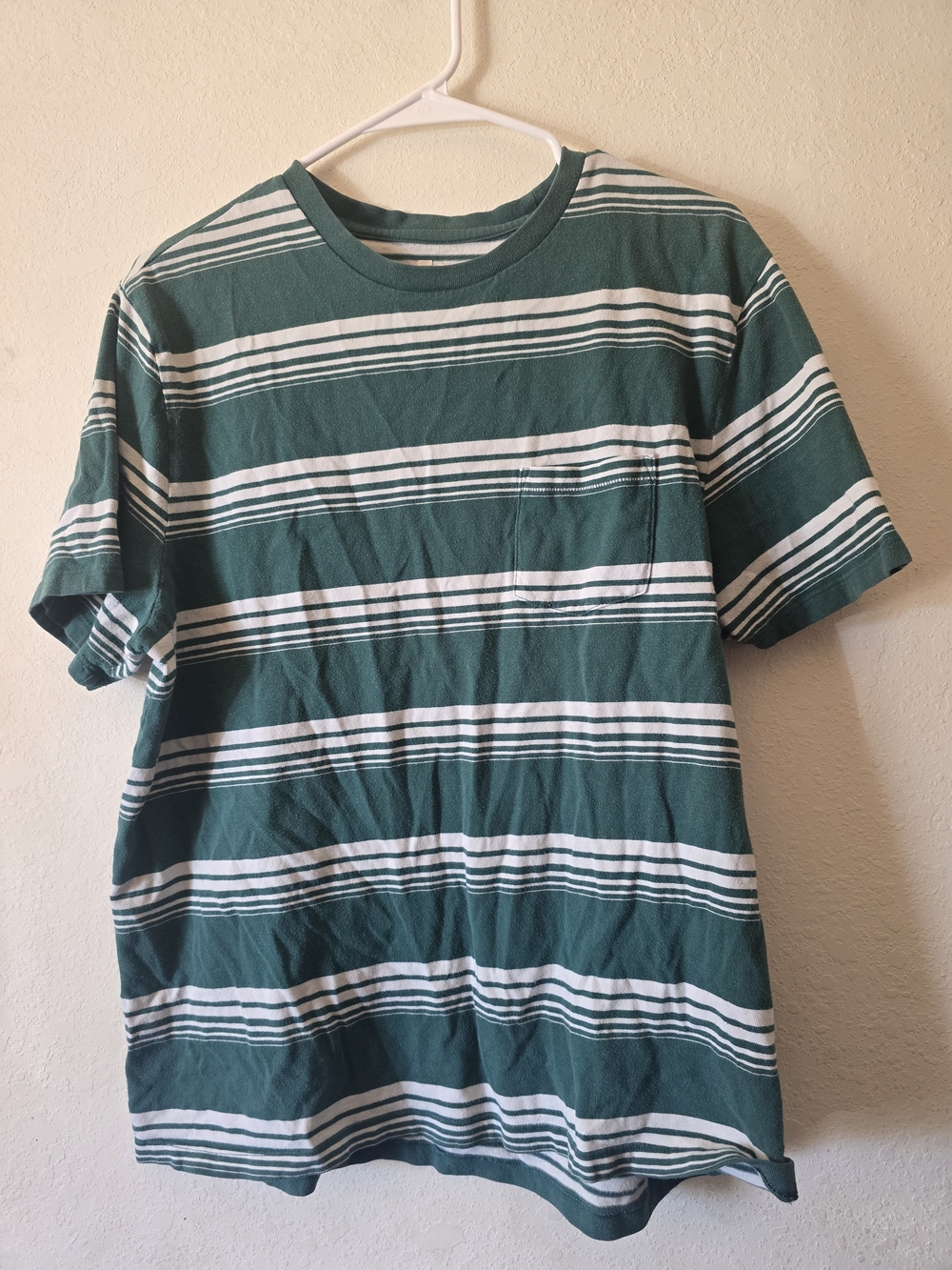 Men's Green Striped Short Sleeve Pocket Tee